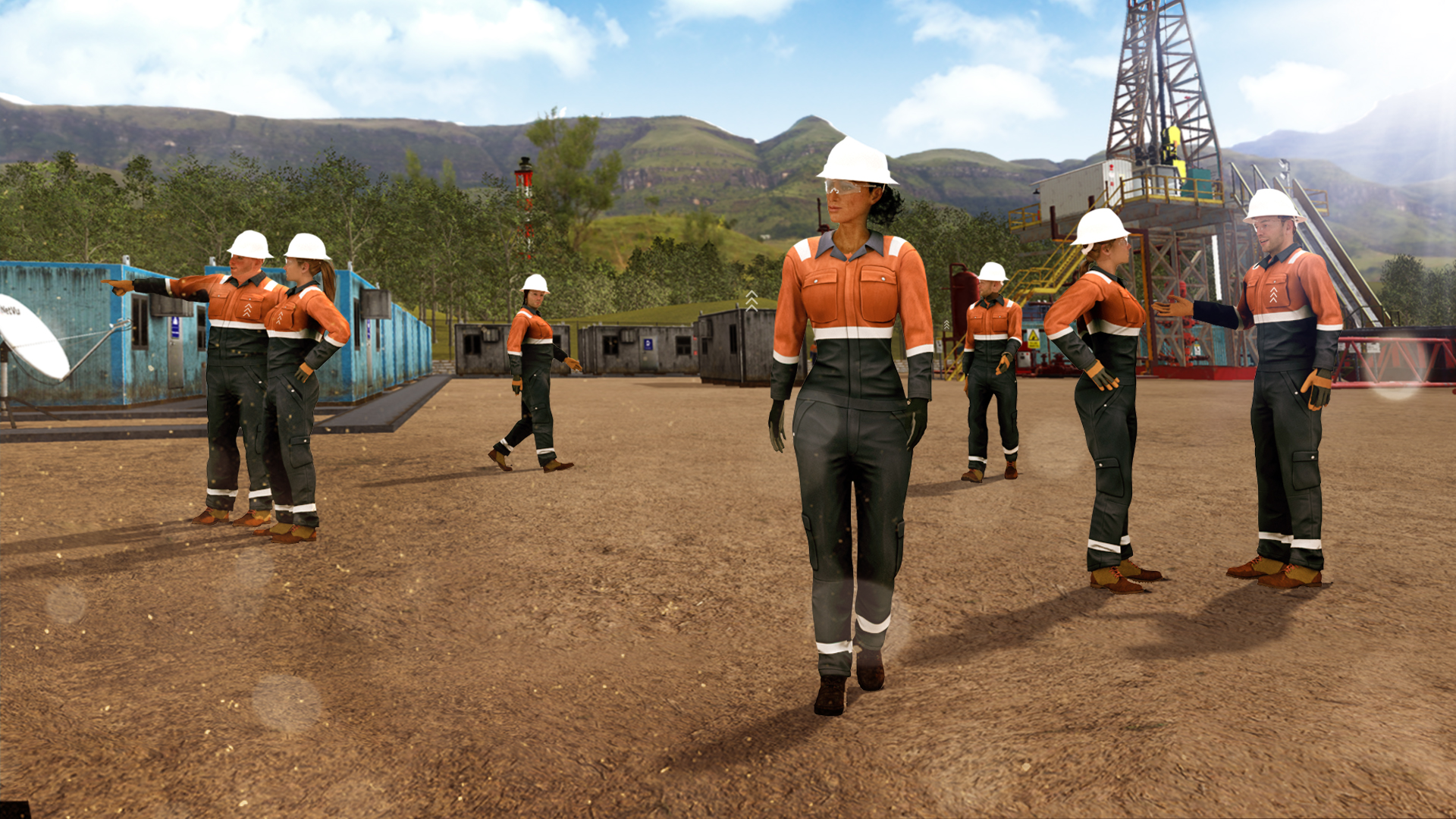 Oil crew in a virtual oil rig