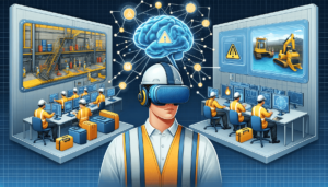 An educational blog illustration depicting the benefits of using virtual reality in industrial training