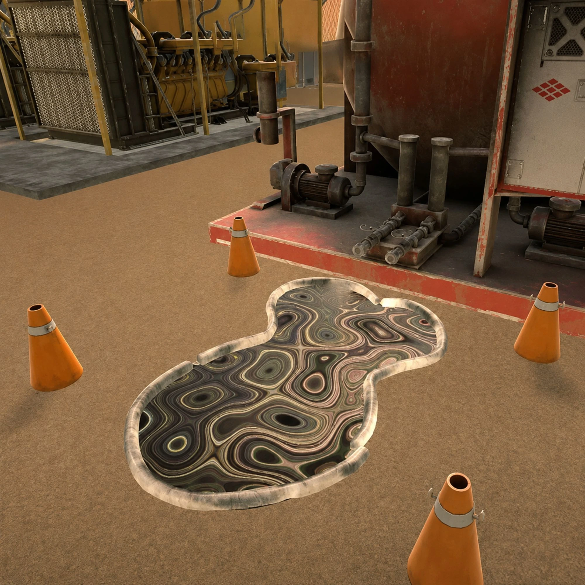 Worker using fire extinguisher