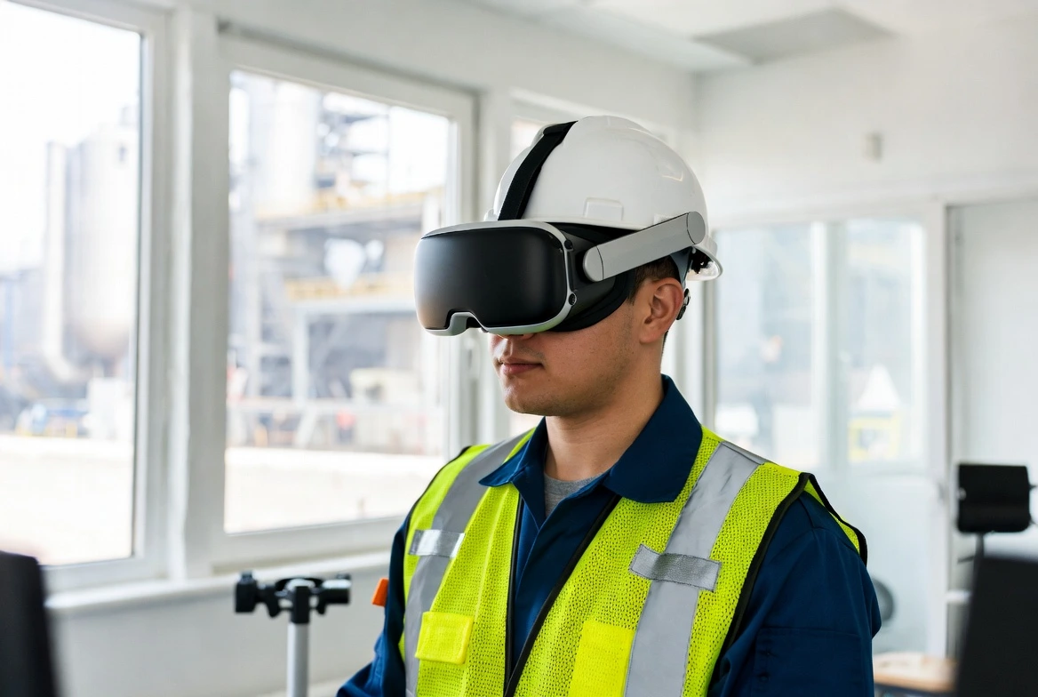worker helmet office virtual reality simulation using oculus