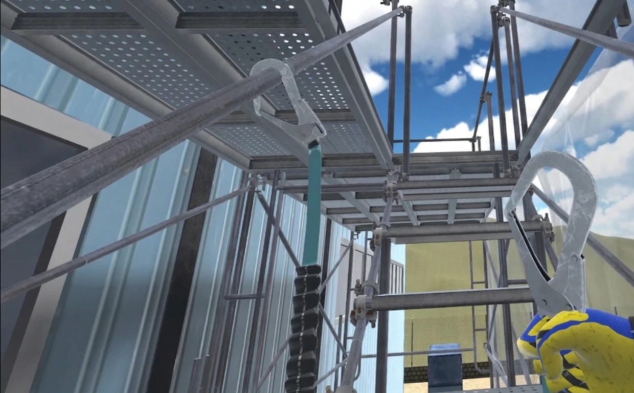 Technician performing maintenance checks on height safety equipment in VR